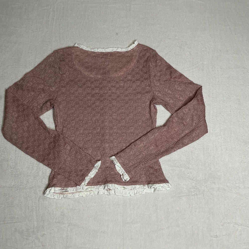 Free People Pink Textured Ruffle Cardigan Button Down Long Sleeve Top Women - Picture 10 of 10